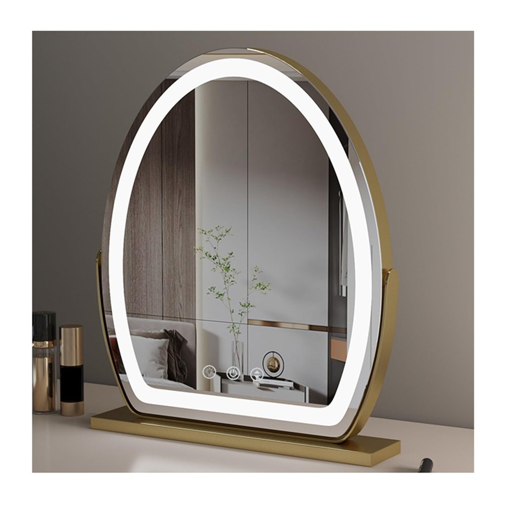 APLUSH Lighted Makeup Mirror with Touch Control, 360 Rotation, Adjustable Warm White/Natural/Daylight(B - Gold,60 * 72cm/23.6 * 28.3in)