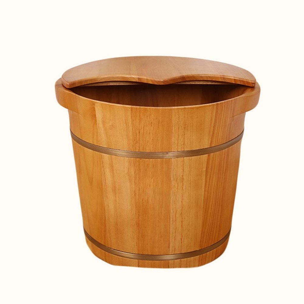 BABYCE Foot Massager Spa Wooden Foot Basin, Care with Lid Thicken Household Oak Foot Tub Basin Wooden Foot Bath Barrel Pedicure Basin Foot Spa Household Wash Ba