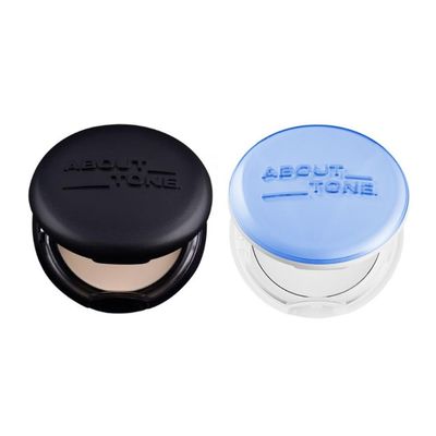 [ABOUT TONE] Blur Powder Pact (01 FAIR) + Air Fit Powder Pact BUNDLE SET/Pressed Powder Pact with Mirror and Puff, Face Makeup Setting Powder, Finishing Powder with Sebum Control, Vegan
