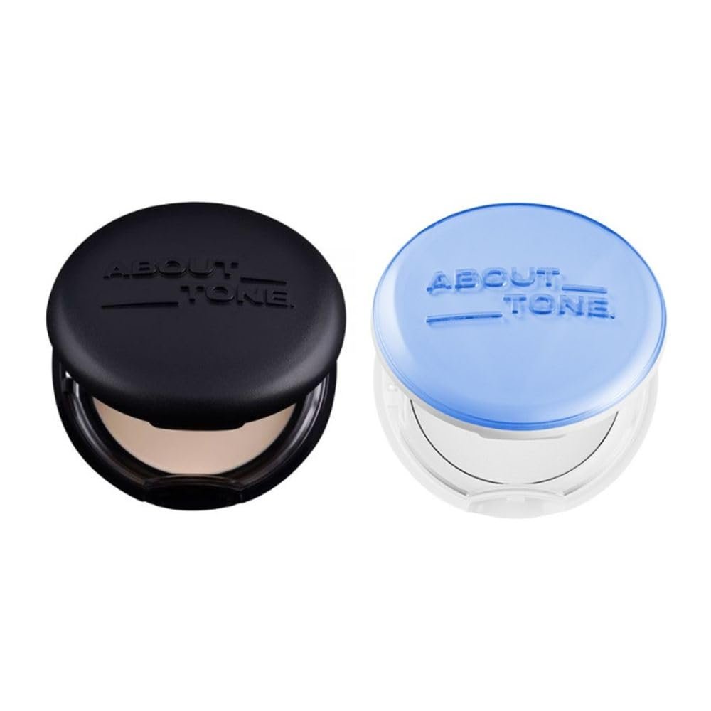 [ABOUT TONE] Blur Powder Pact (01 FAIR) + Air Fit Powder Pact BUNDLE SET/Pressed Powder Pact with Mirror and Puff, Face Makeup Setting Powder, Finishing Powder with Sebum Control, Vegan