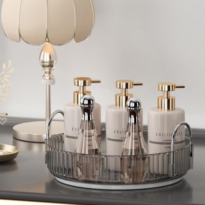 UNICOMVSX Rotating Makeup Organizer for Vanity, Spinning Cosmetics Storage for Bathroom Countertop, Skincare Holder Rack for Facial Cream, Perfume, Lotion, Lipstick (1 Tier, Smoky Grey)