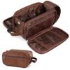 PAVILIA Toiletry Bag for Men Women, Mens Travel Bag Toiletries Organizer Case for Grooming, Travel Essentials Shaving Dopp Kit, PU Leather Water Resistant Cosmetic Pouch, Brown view 1