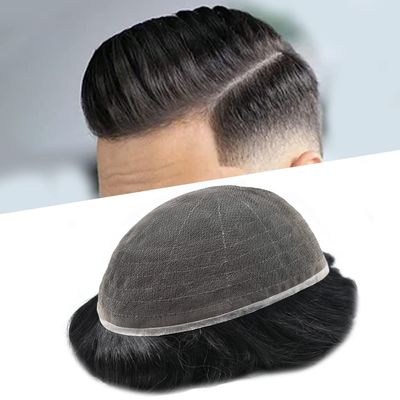 Mens Toupee Wigs Hair System for Men Human Hair Piece Replacement All French Lace Mens Hair Unit Natural Hairline Toupee for Men (7''x9'', #1 Jet Black-110% Light to Medium Density)
