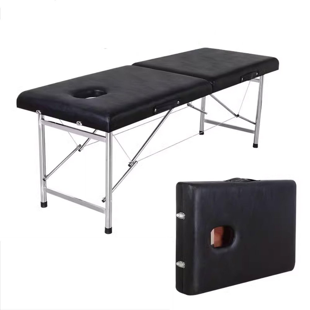 Physical Therapy Table for Home, 26 LBs Light Weight 2 Section Foldable Tattoo Bed Care Spa Lash Bed, Includes Pillow, Bed Cover and Handbag (Color : Black, Size : 180 * 60 * 65cm-A)
