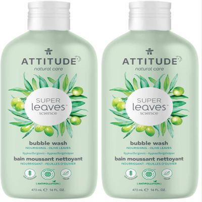 ATTITUDE Bubble Bath, EWG Verified, Plant and Mineral-Based Ingredients, Dermatologically Tested, Vegan and Cruelty-Free Body Care Products, Olive Leaves, 16 Fl Oz (Pack of 2)