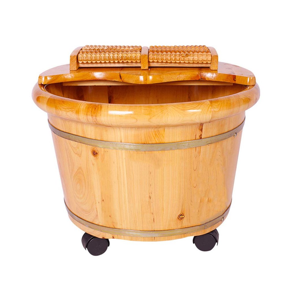 BABYCE Foot Massager Spa Cedar Foot Bath Barrel,Smooth and Delicate Pedicure Barrels,Pedicure Bowl Spa Massage for Soaking Feet Foot Tub,Band Wheel Foot Spa Household Wash Ba