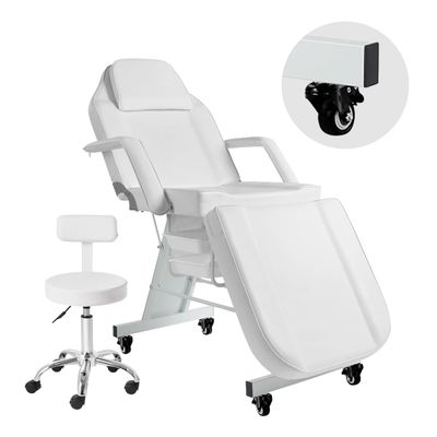 V VDLONSY Facial Chair with Wheels Tattoo Chair 73inch Adjustable Tattoo Bed for Client Massage Table with Stool Massage Table Facial Bed for Spa Beauty Esthetician White