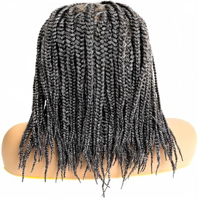 PIB 12" Single Full Lace Knotless Box Braid Wig Square Parted Braided Wigs for Black Women with Natural Baby Hair (44, Salt and Pepper)