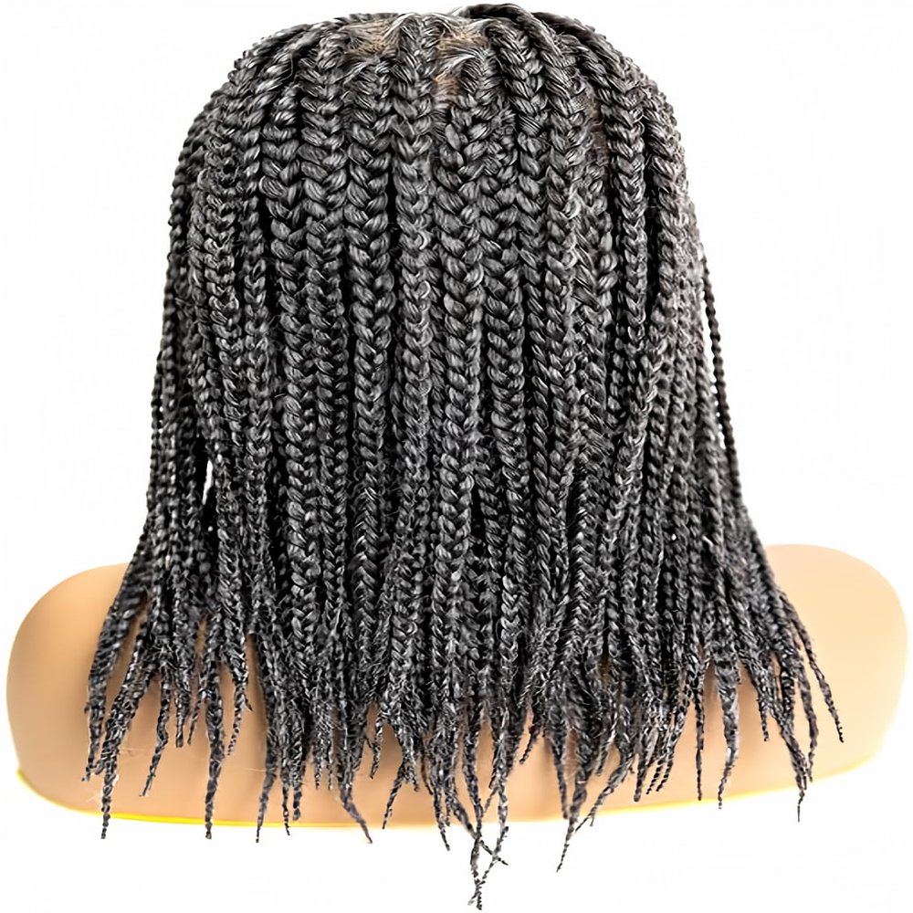 PIB 12" Single Full Lace Knotless Box Braid Wig Square Parted Braided Wigs for Black Women with Natural Baby Hair (44, Salt and Pepper)