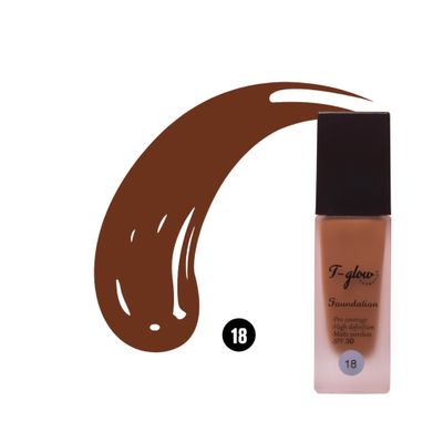 TGLOW Liquid Foundation, Pro Coverage, Matte & Total Coverage, SPF 30, HD & Anti Aging, Vegan, Cruelty Free (1.35 fl oz) (Shade 18)