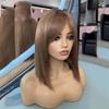 13X6 Chestnut Brown Short Bob Wig With Bangs Brazilian 13X4 Short Straight Lace Front Wigs For Women 4x4 Closure Wig 8inches#150 Density view 1