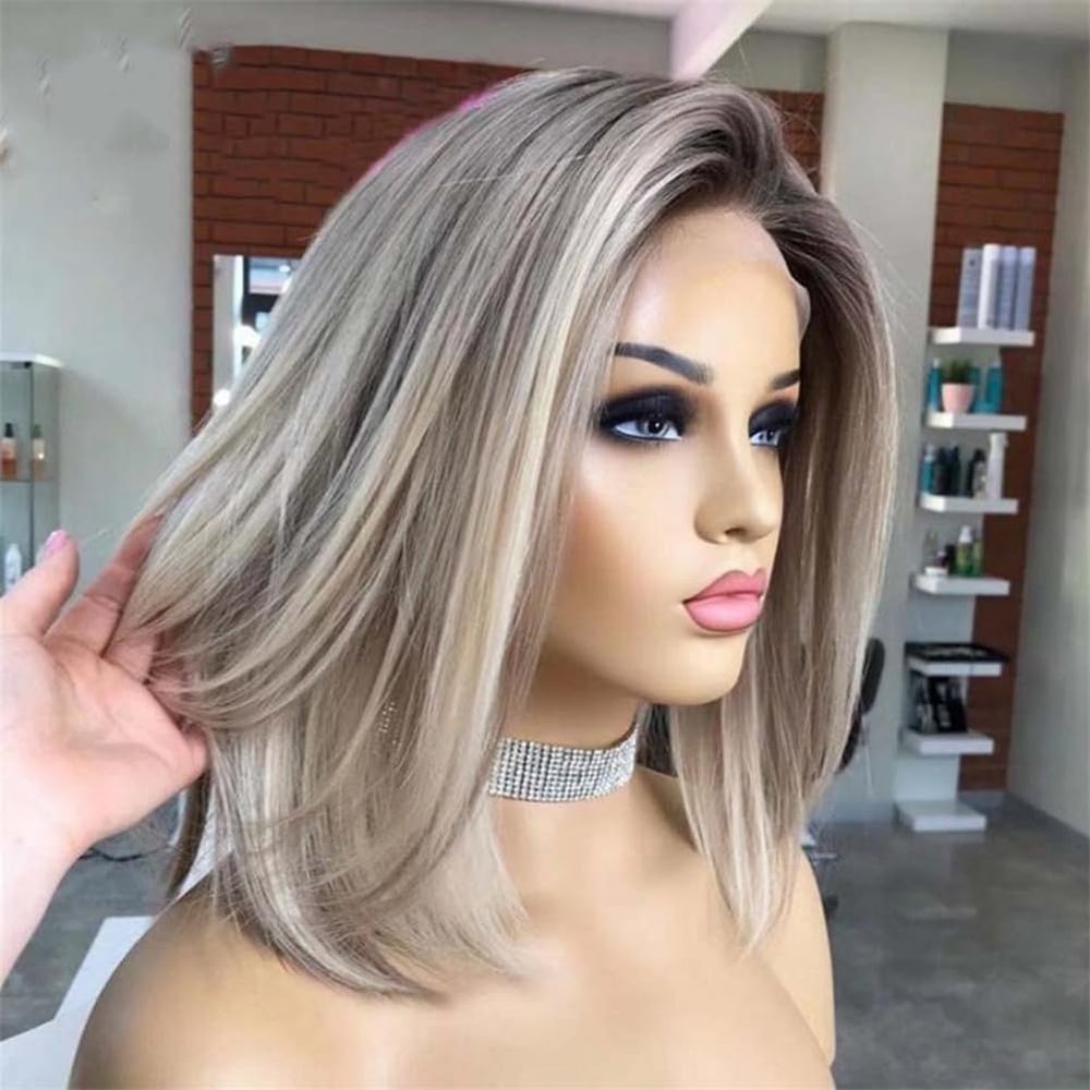 13X4 Ice Blonde Straight Lace Front Human Hair Wigs Ombre Ash gray9 Short Bob Wigs 13X6 Hd Lace Frontal Wig For Women Ash gray9 Bob 12inches#4x4 Closure Wig 180