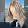 13X6 Brown Platinum Blonde Highlight Wig Short Wavy Bob Wig 13X4 Ombre Hd Lace Front Human Hair Wigs For Women 4x4 Closure Wig 14inches#150% view 4
