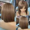 13X6 Chestnut Brown Short Bob Wig With Bangs Brazilian 13X4 Short Straight Lace Front Wigs For Women 4x4 Closure Wig 16inches#130 Density view 3