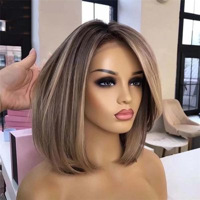 13X4 Brown Bob Wig Short Straight Human Hair Wigs 13X6 Hd Lace Frontal Wig Ash Blonde Highlight Wig 4x4 Closure Wig 8inches#130%