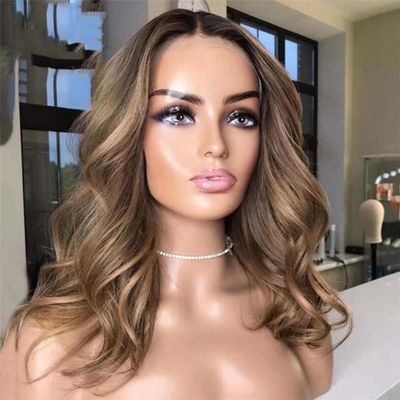 13X4 Ash Blonde Brown Highlight Wig 13X6 Hd Lace Frontal Wig Glueless Short Wavy Human Hair Wigs For Women 360 Frontal Wig 18inches#180 Density