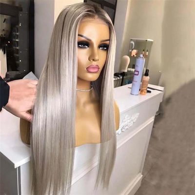 13X4 Ice Blonde Straight Lace Front Human Hair Wigs Ombre Ash gray9 Short Bob Wigs 13X6 Hd Lace Frontal Wig For Women Ice Blonde Straight 8inches#4x4 Closure Wig 180