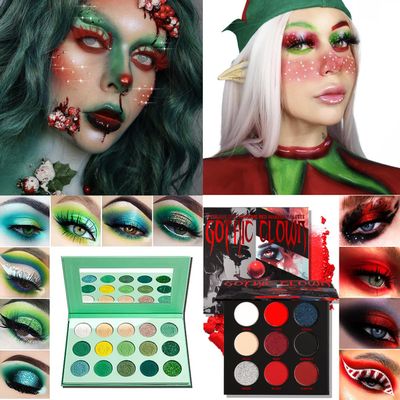 Afflano Red Green Eyeshadow Palette Christmas Makeup Pallet, Green Glitter Eyeshadow Black Red Goth Eyeshadow Highly Pigmented, Witches Makeup, Zombie Vampire Halloween Smoky Eye Makeup