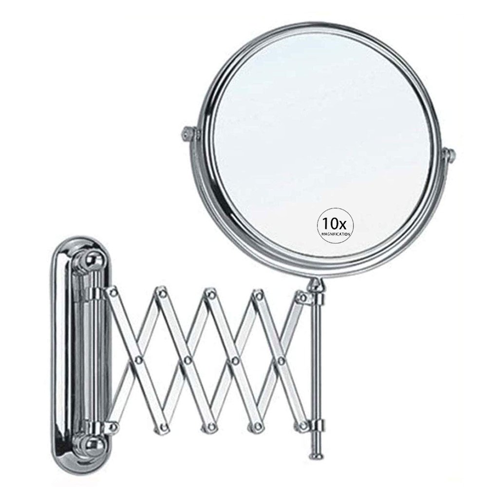 Wall Mounted Makeup Mirror 10x Magnification, Round Wall Mount Magnifying Wall Bathroom Mirror 8 Inch Double-Sided Swivel Makeup Mirror Wall, 15 Inch Extension