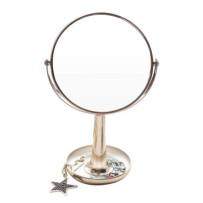 360 Rotatable Desktop Double Sided Mirror, Dressing Table Round Makeup Mirror, 28.5x18.8cm, Table Top Dressing Mirror for Girls Bedroom, Free Standing Non Slip Mat (Color : Champagne Color)