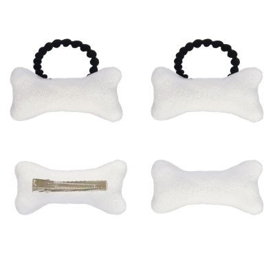 4PC Bone Hair Clips Elastic Tie White Bone Barrettes, Halloween Costume Accessories Plush Hairpins Hair Tie