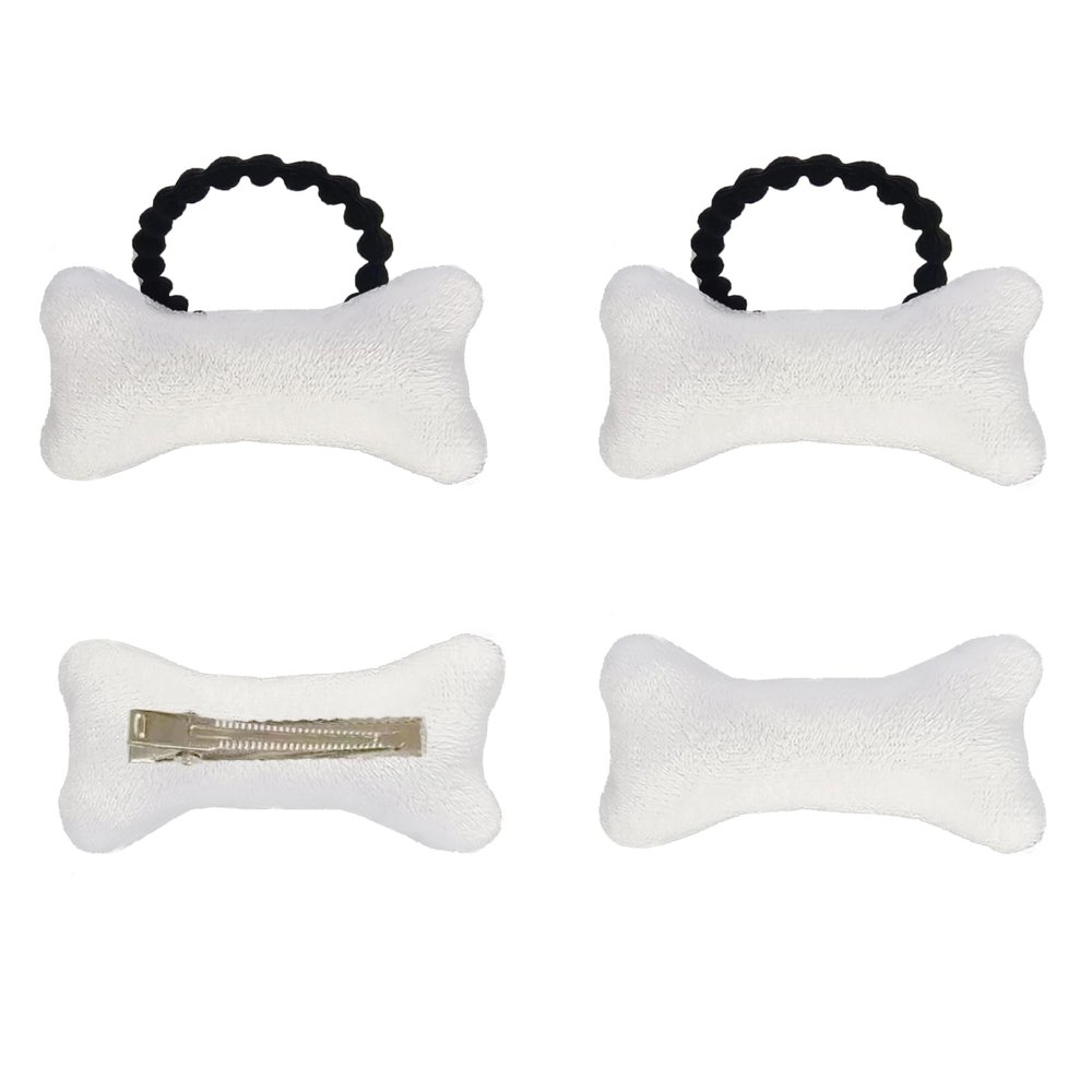 4PC Bone Hair Clips Elastic Tie White Bone Barrettes, Halloween Costume Accessories Plush Hairpins Hair Tie
