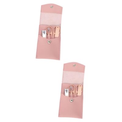 Beavorty 2sets Portable Nail Clipper Stainless Steel Manicure Kit with Eyebrow Tweezer Beauty Scissors Rose Gold Pu Case for Home Travel Essential Nail Art Tool