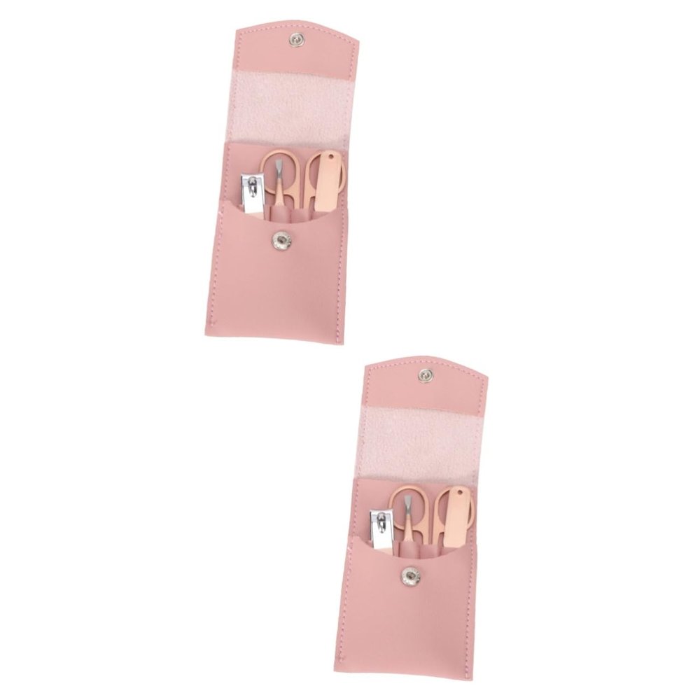 Beavorty 2sets Portable Nail Clipper Stainless Steel Manicure Kit with Eyebrow Tweezer Beauty Scissors Rose Gold Pu Case for Home Travel Essential Nail Art Tool