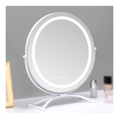 36o Rotating Makeup Vanity Mirror, LED Light-Emitting Table Mirror, Beauty Mirror with Light, Touch Sensor with 3-Color Lighting, Dimmable(A- White,Medium)