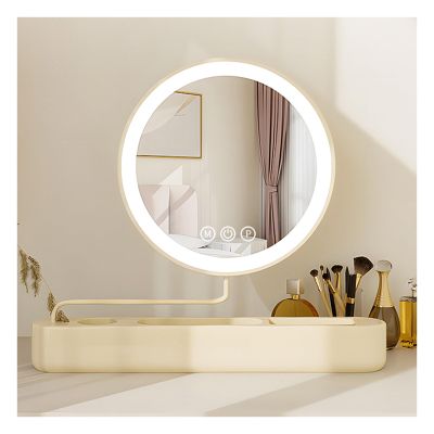 BZCKBZ Makeup Mirror with LED Lights, with Touch Screen, Three-Color Light Source, Brightness Adjustable Cosmetic Mirror, Can Be Rotated and Stretched(A)