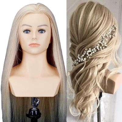 HAIRWAY Female Mannequin Head with Hair with Shoulders 24 Inch 100% Real Hair Manikin Training Doll Head Styling for Cosmetology Hairdresser Barber Practicing (613 Blonde)