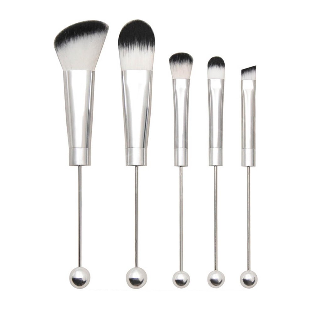 BIBABLYKE 5 Pcs DIY Beaded Makeup Brush Set Metal Handle Eye Makeup Brushes Cosmetic Brush for Natural and Delicate Makeup Alloy