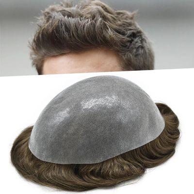 Toupee For Men Full Poly Skin Hair Replacement For Men Human Hair Mens Toupee Hairpiece System For Men8"X10"#4 Medium Brown-110% Medium density
