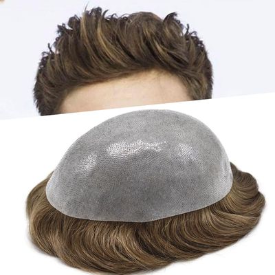 Toupee For Men Full Poly Skin Hair Replacement For Men Human Hair Mens Toupee Hairpiece System For Men8"X10"#2020 Light Ash Blonde with-120% Medium Light to Medium Density