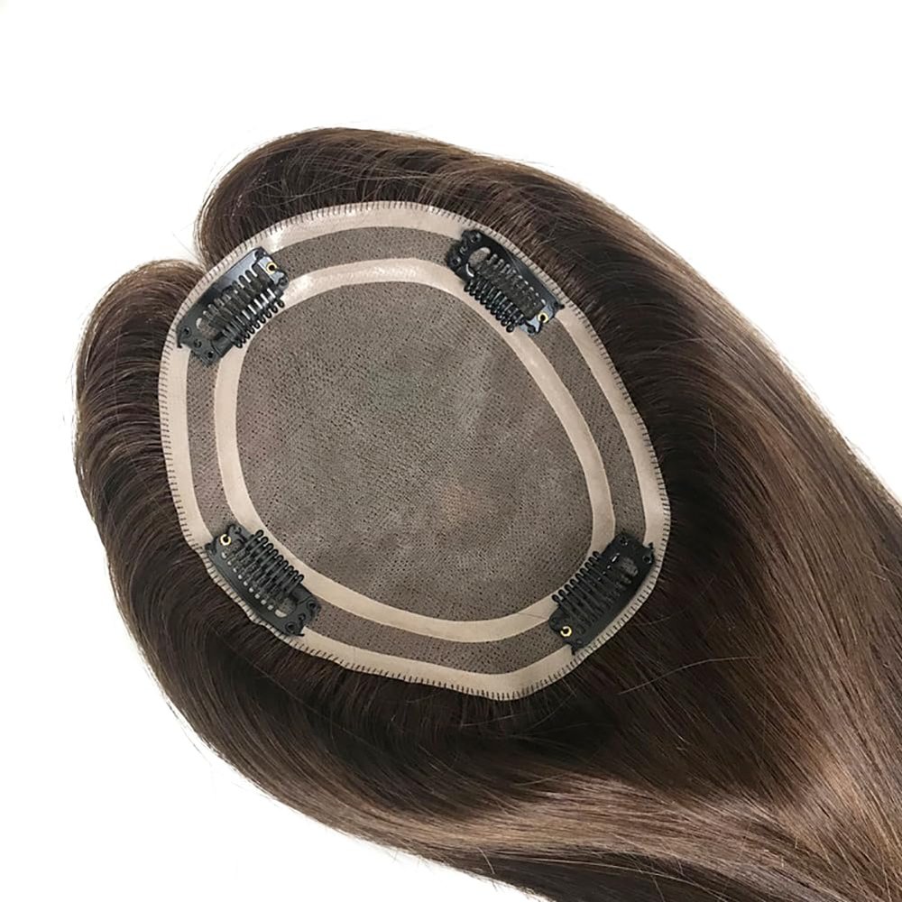 AIRAO Mono Top Base Women Human Hair Topper With Clips On Size 5"*6" (18 Inch, 2# Dark Brown)