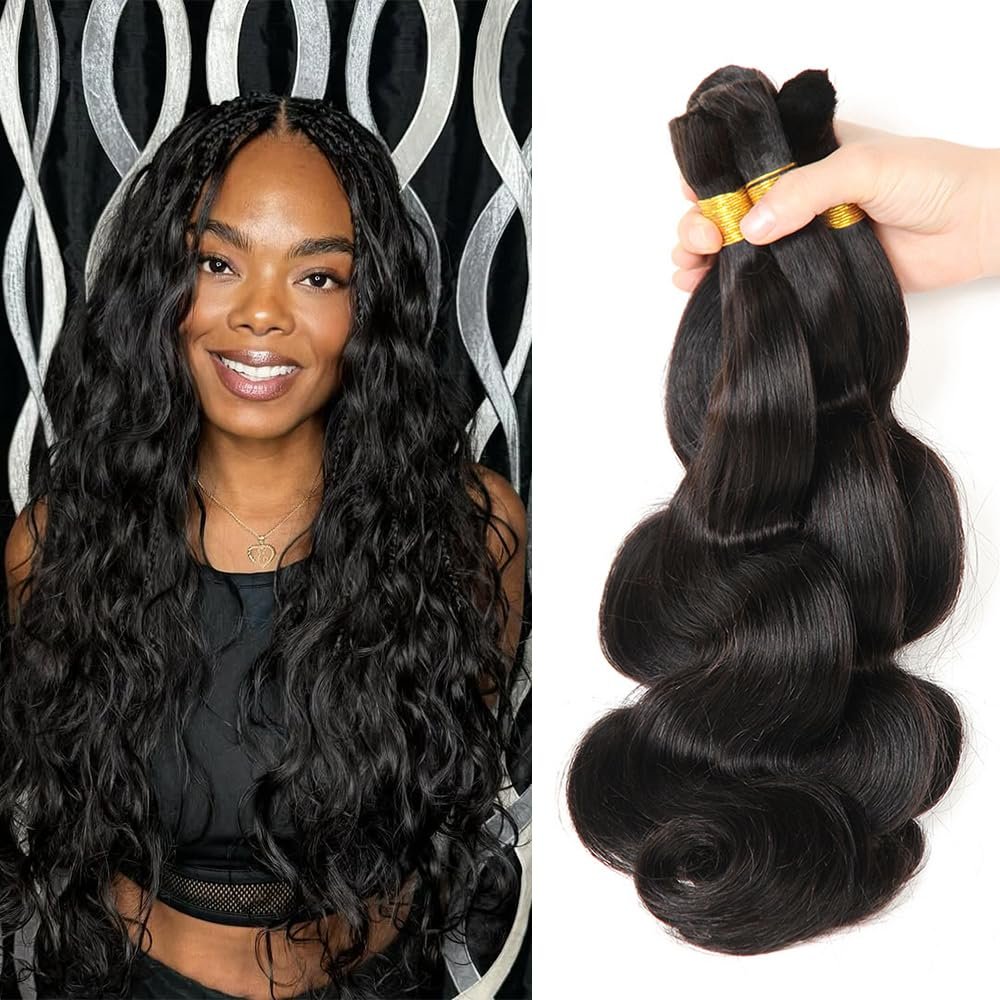 TIJRLGVBN Bulk Human Hair Body Wave 3 Bundles (150g) - Boho Knotless & Box Braids 26 InchNatural Black