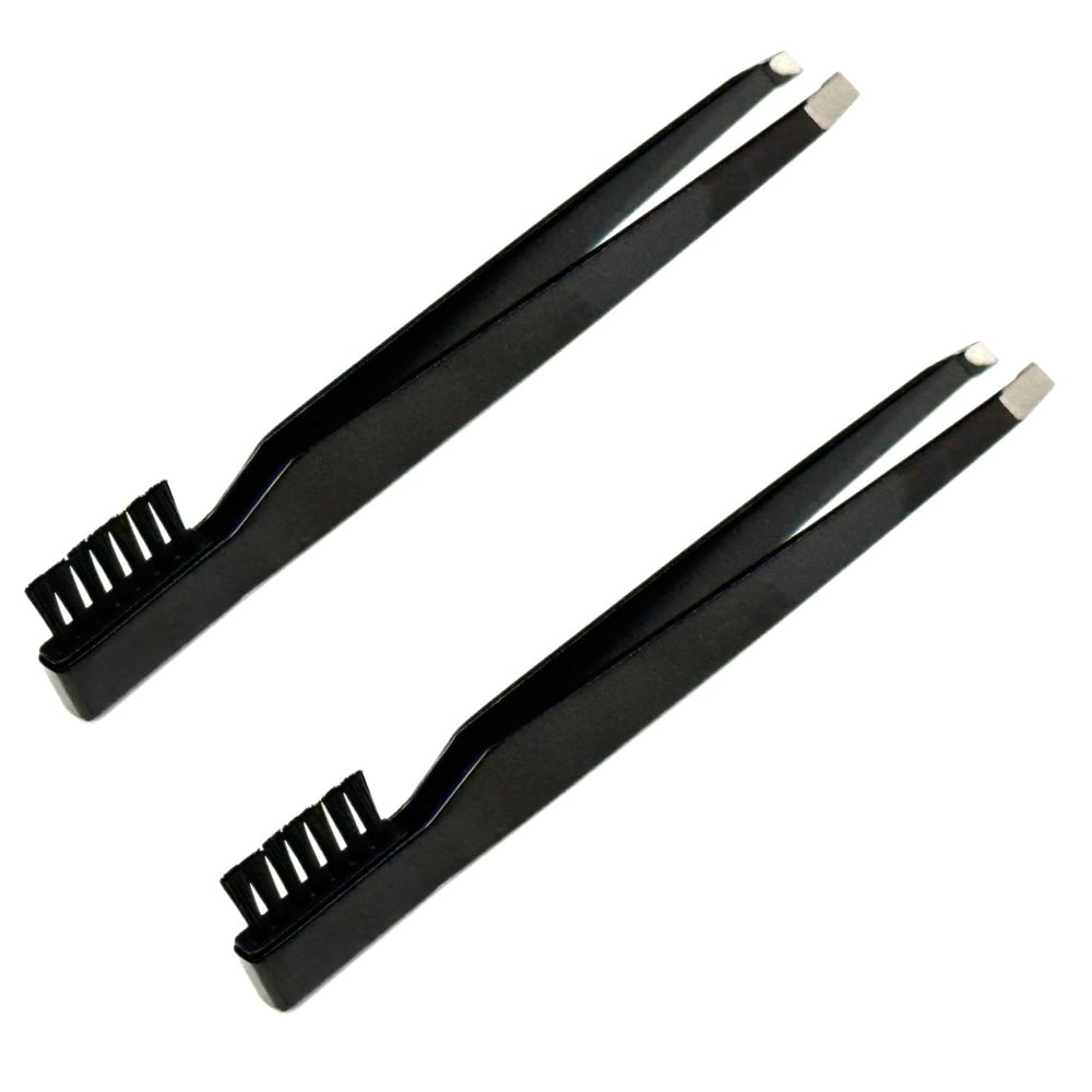 2 Tweezer & Brush Combo Grooming Tool for Men & Women - Tweezing Eyebrows DIY Professional Makeup Artists Travel Purse Makeup Bag Essential 2 in 1 tweezers Tweezer on One End, Brush on Other End