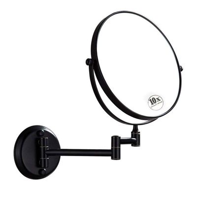 inBEKEA 8 Inch Wall Mounted Makeup Mirror 1X/10X Magnifying, Double Sided 360 Swivel Extendable Shaving Cosmetic Mirror Round Vanity Mirror for Bathroom Hotels, Black