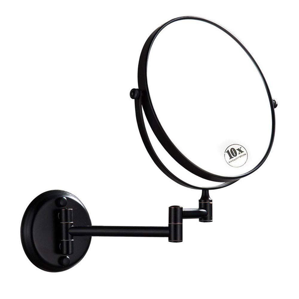 inBEKEA 8 Inch Wall Mounted Makeup Mirror 1X/10X Magnifying, Double Sided 360 Swivel Extendable Shaving Cosmetic Mirror Round Vanity Mirror for Bathroom Hotels, Black