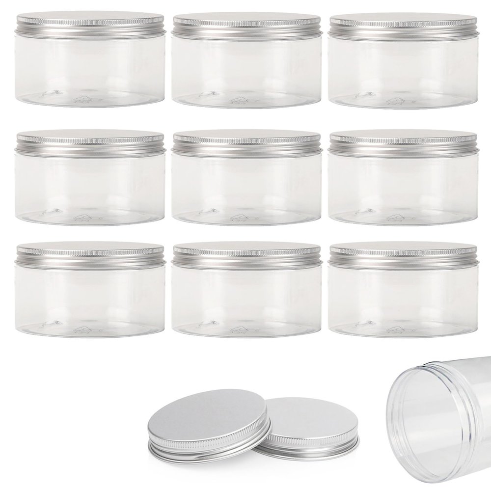 10Pcs Empty Clear PET Bottles with Screw Aluminum Cap 120ml Mini Container Jars Refillable Plastic Box for Essential Oil Powders Cream Ointments Makeup Sample - 68x50mm