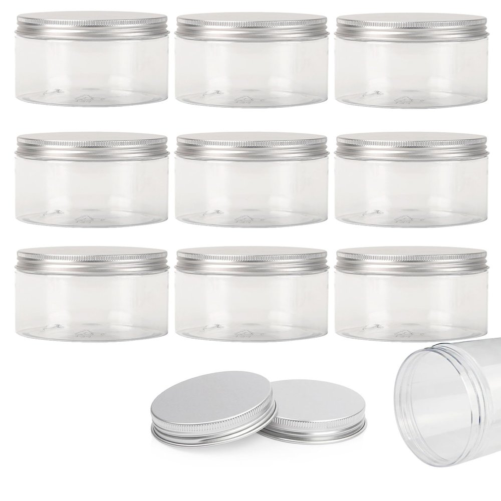 10Pcs Empty Clear PET Bottles with Screw Aluminum Cap 80ml Mini Container Jars Refillable Plastic Box for Essential Oil Powders Cream Ointments Makeup Sample - 68x38mm