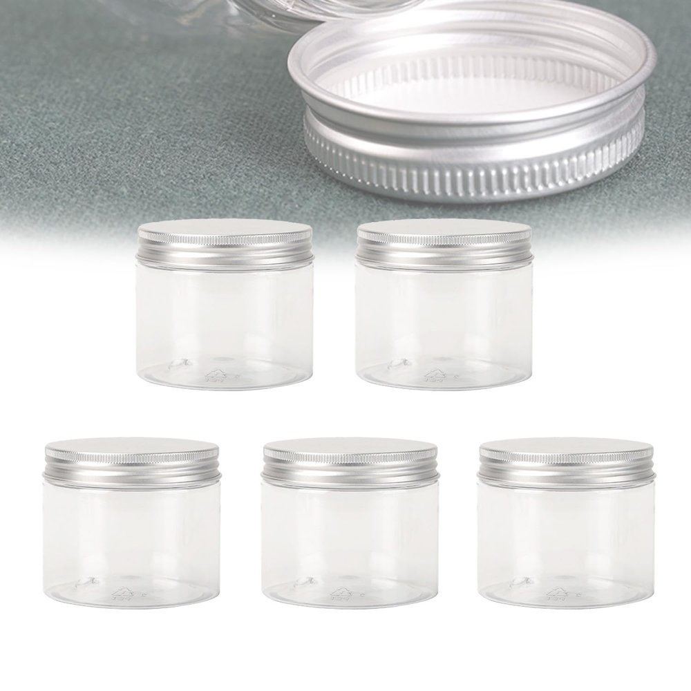 5Pcs Empty Clear PET Bottles with Screw Aluminum Cap 25ml Mini Container Jars Refillable Plastic Box for Essential Oil Powders Cream Ointments Makeup Sample - 40x37mm