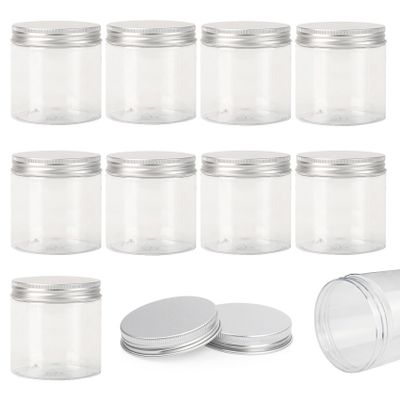 10Pcs Empty Clear PET Bottles with Screw Aluminum Cap 80ml Mini Container Jars Refillable Plastic Box for Essential Oil Powders Cream Ointments Makeup Sample - 50x60mm