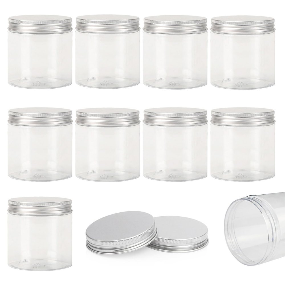 10Pcs Empty Clear PET Bottles with Screw Aluminum Cap 80ml Mini Container Jars Refillable Plastic Box for Essential Oil Powders Cream Ointments Makeup Sample - 50x60mm
