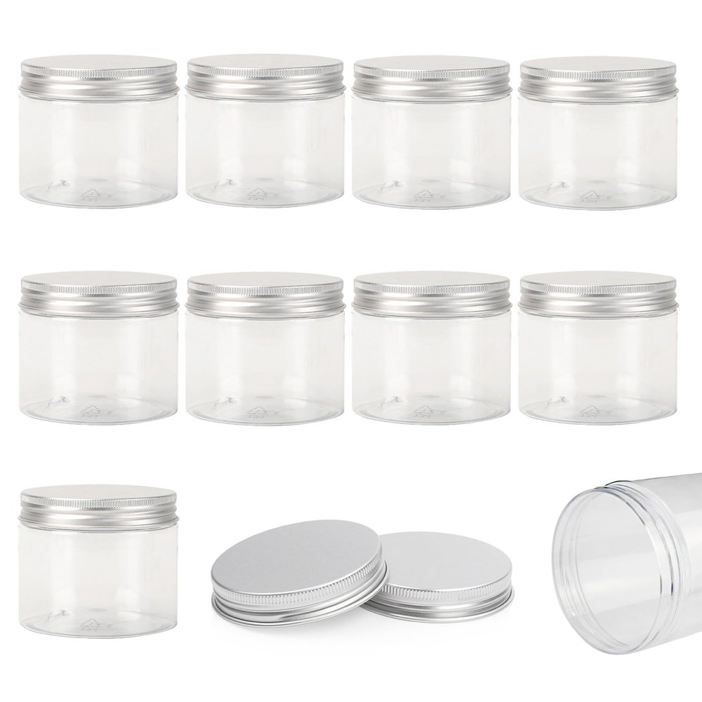 10Pcs Empty Clear PET Bottles with Screw Aluminum Cap 25ml Mini Container Jars Refillable Plastic Box for Essential Oil Powders Cream Ointments Makeup Sample - 40x37mm