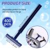 Lasnten 400 Pcs Disposable Razors Bulk Individually Wrapped Twin Blade Razors with Clear Safety Cap Stainless Steel for Women Men Hotel Shelter Homeless Nursing Home(Black, Blue) view 2
