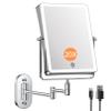 FASCINATE 5000mAh Rechargeable Wall Mounted Makeup Mirror, 8.7" Double Sided Touch Switch 1X 20X Rectangle Wall Mounted Magnifying Mirror with Light, 3 Color Setting, Extended Arm 360 Foldable Chrome view 1