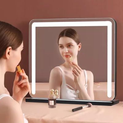 70x62cm Large Lighted LED Makeup Mirror Cosmetic Vanity Mirror Touch Screen With 3-Color Lighting Dimmable,62x54cmHigh Definition Lighted Up Mirror White/ Black/gold ( Color : Black , Size : 19.7"X16.