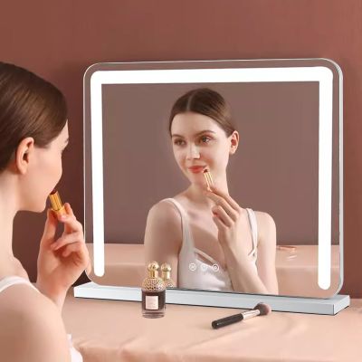 70x62cm Large Lighted LED Makeup Mirror Cosmetic Vanity Mirror Touch Screen With 3-Color Lighting Dimmable,62x54cmHigh Definition Lighted Up Mirror White/ Black/gold ( Color : White , Size : 19.7"X16.