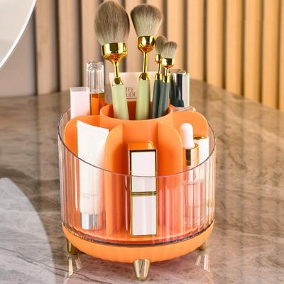 360 Rotating Makeup Organizer, Makeup Brush Holder, Cosmetic Display Case, Lipstick Organizer for Vanity Desk Bathroom Countertop (Orange)